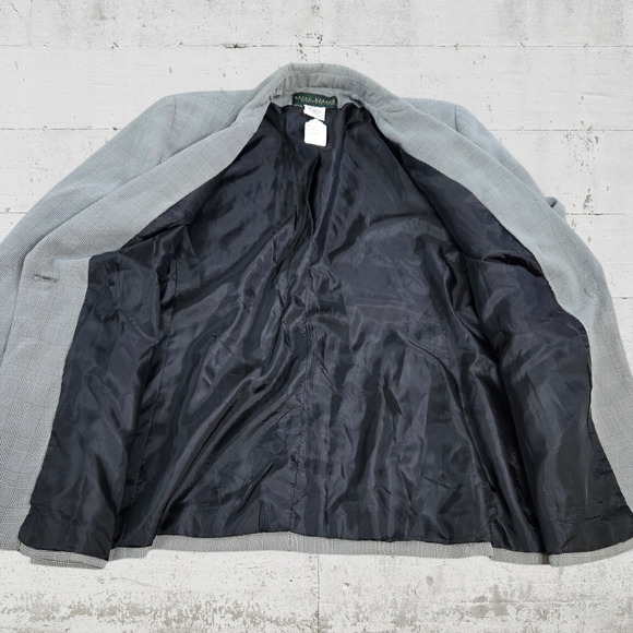 80s Vintage Gray Houndstooth Plaid Harve Benard Single Breasted Blazer Size 16 - Picture 9 of 10